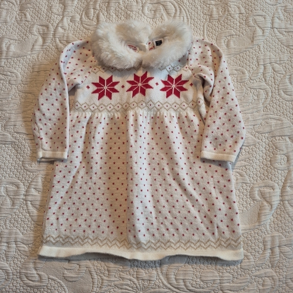 Janie and Jack size 12-18 months sweater dress with faux fur trim collar VVGUC